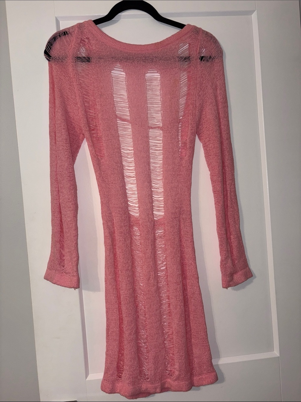SHEIN Pink Backless Distressed Knit Bodycon Dress